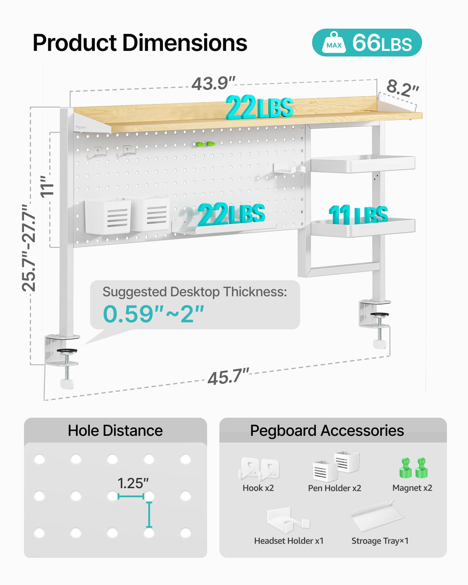 Clamp-On Desk Shelf with Pegboard & 2-Tier Organizer