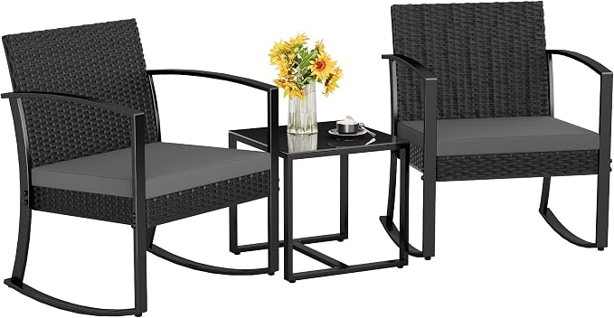3-Piece Patio Rocking Chair Set