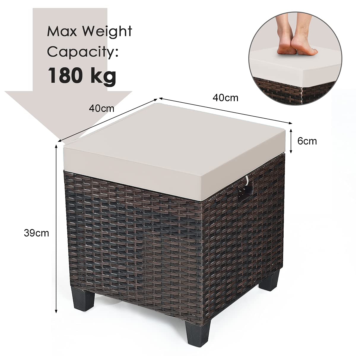 2-Piece Wicker Patio Ottoman Set