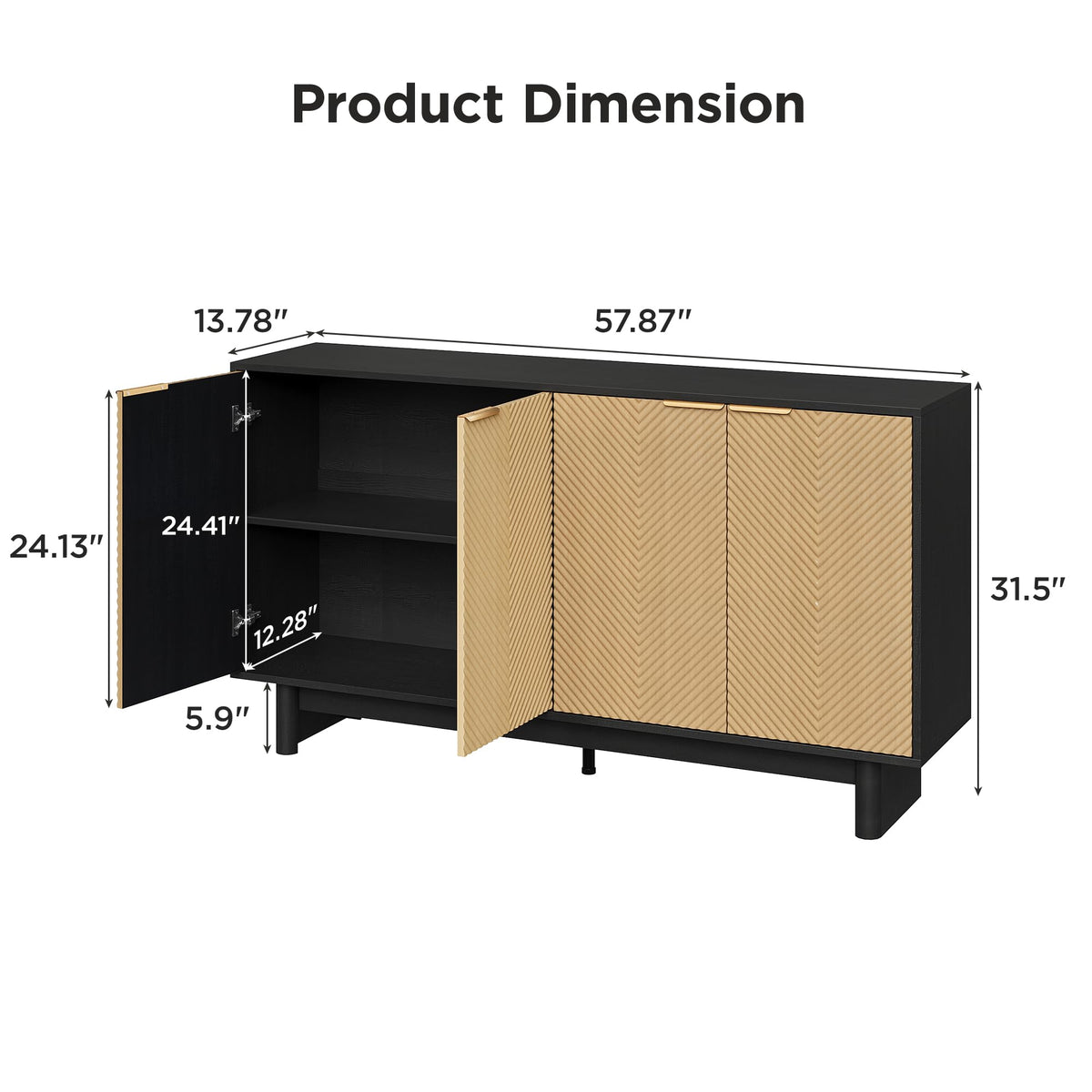 58" Fluted Sideboard Buffet Cabinet with Storage, Modern Storage Cabinets