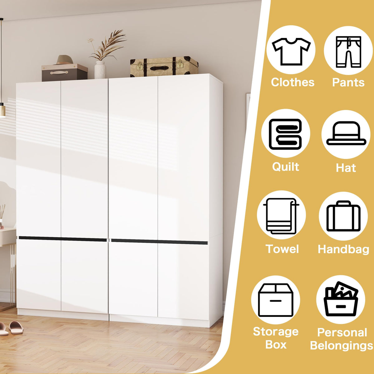 White 4-Door Wardrobe Armoire