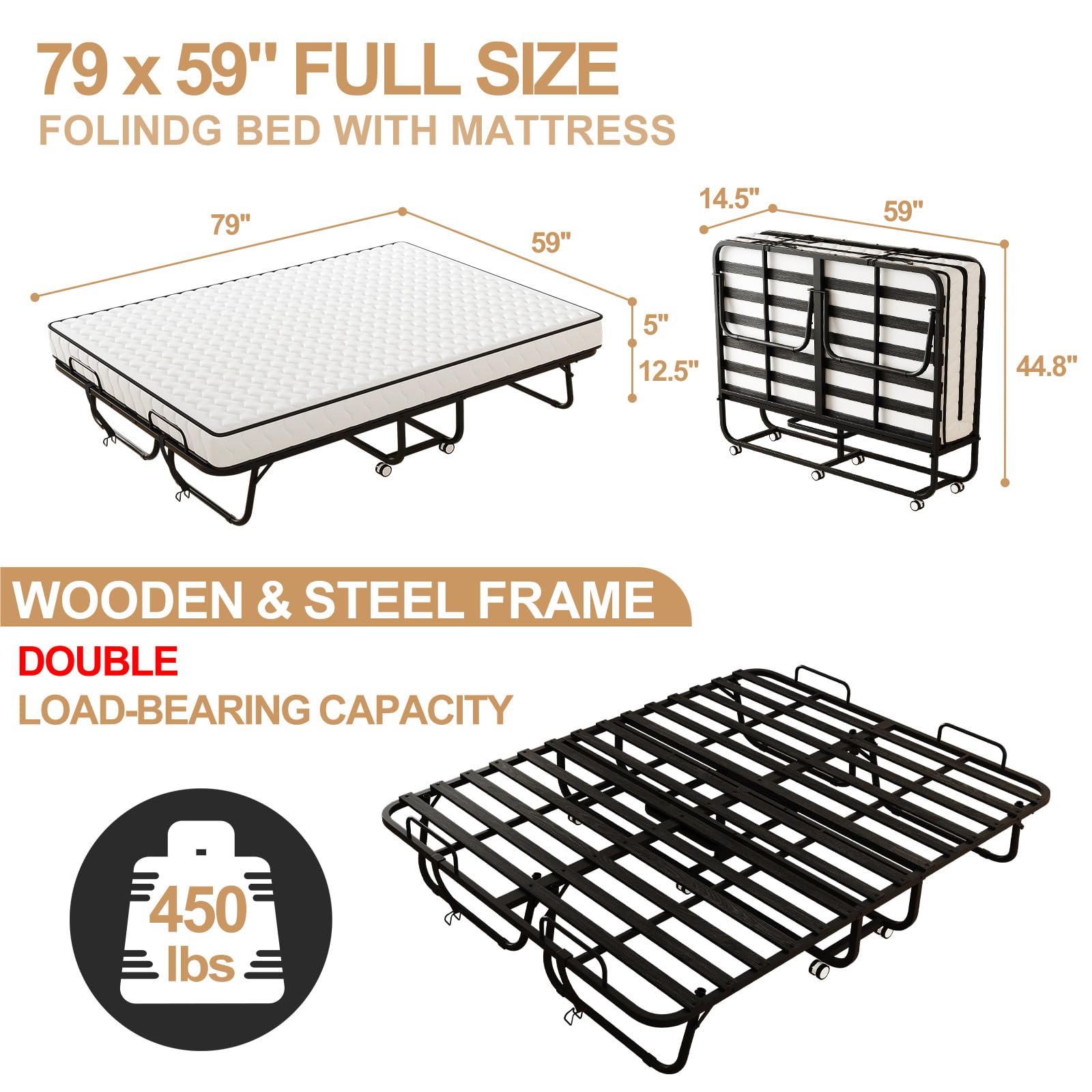 Extra Large Folding Bed with Memory Foam Mattress