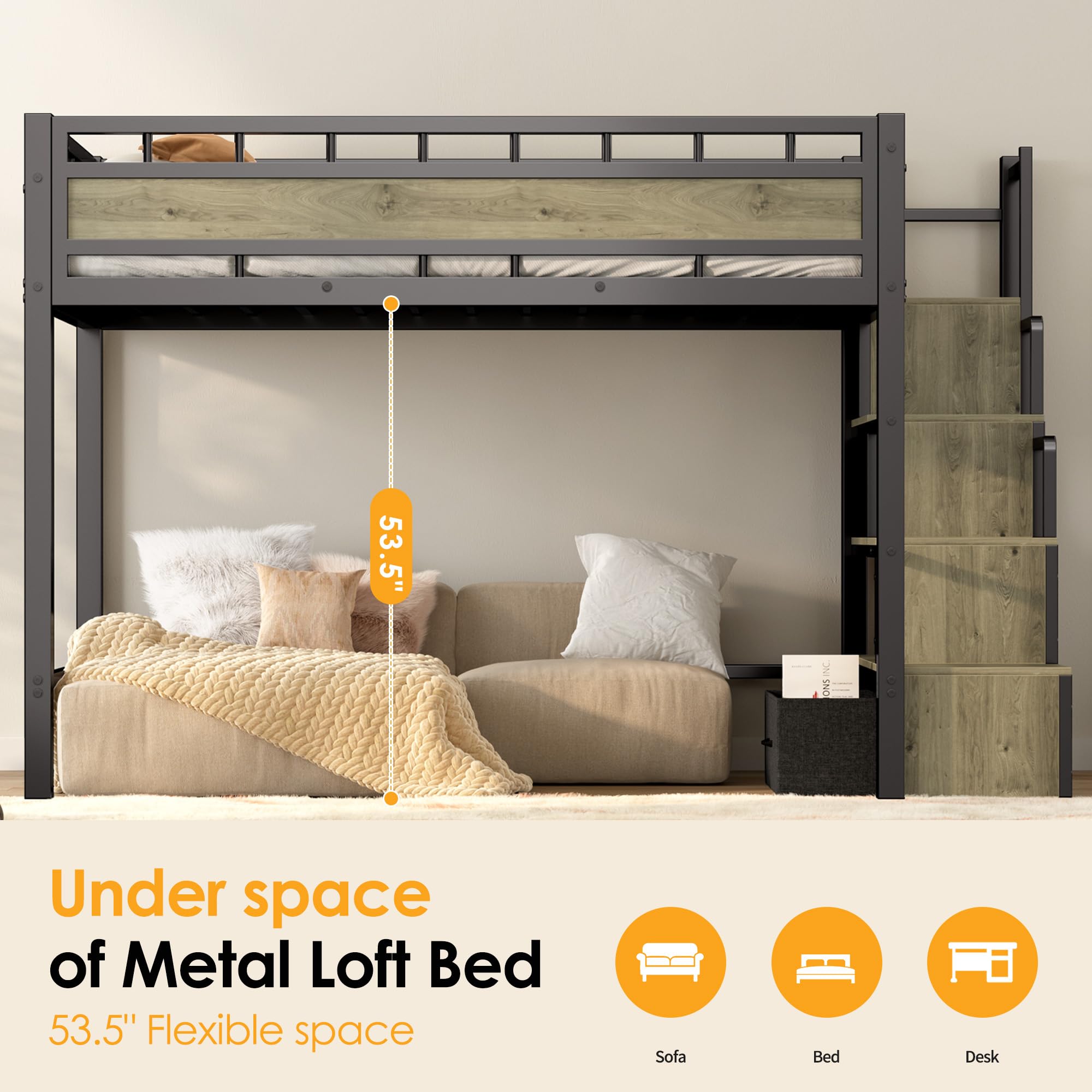 Twin Loft Bed with Storage Stairs