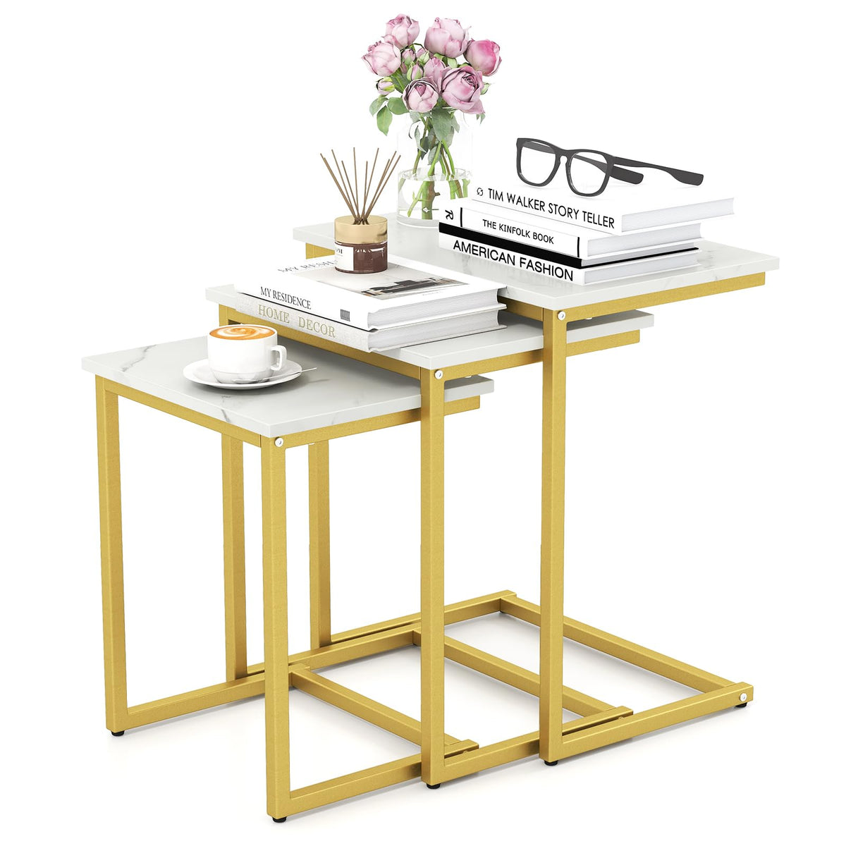 C-Shaped Nesting Tables, Set of 3