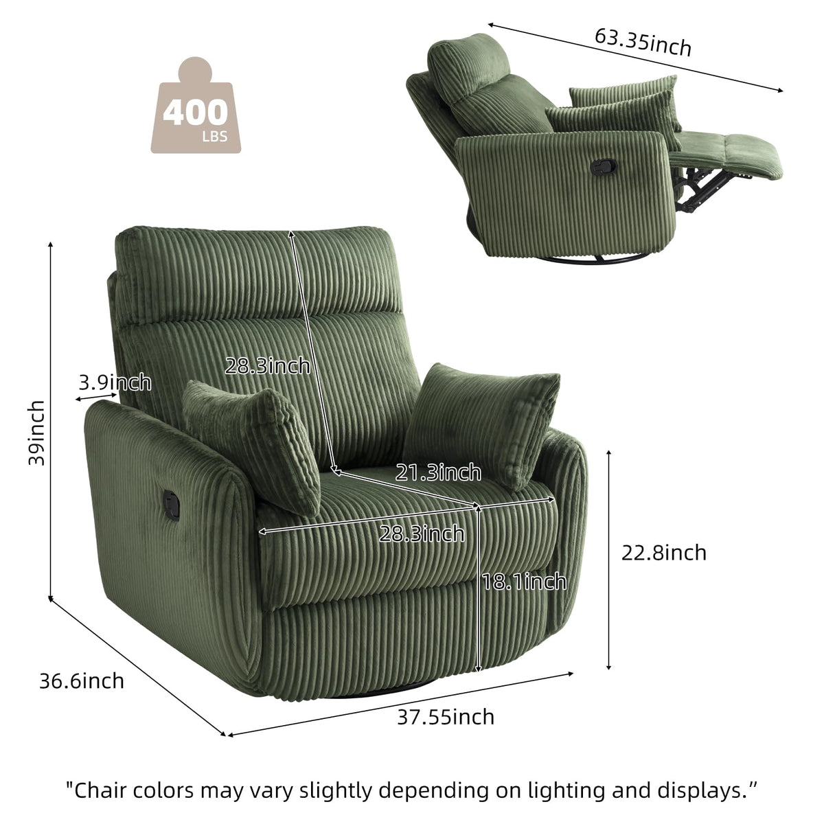 Green Corduroy Swivel Recliner