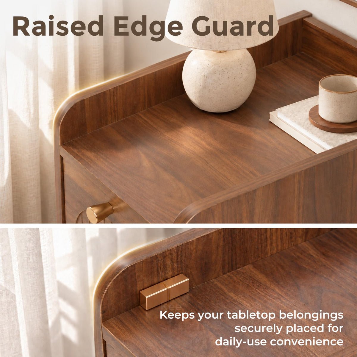 Micleed Narrow Nightstand Set of 2, Bedside Table with 2 Drawers, Walnut
