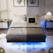 Floating Metal Platform Bed Frame with LED Lights & Charging Station