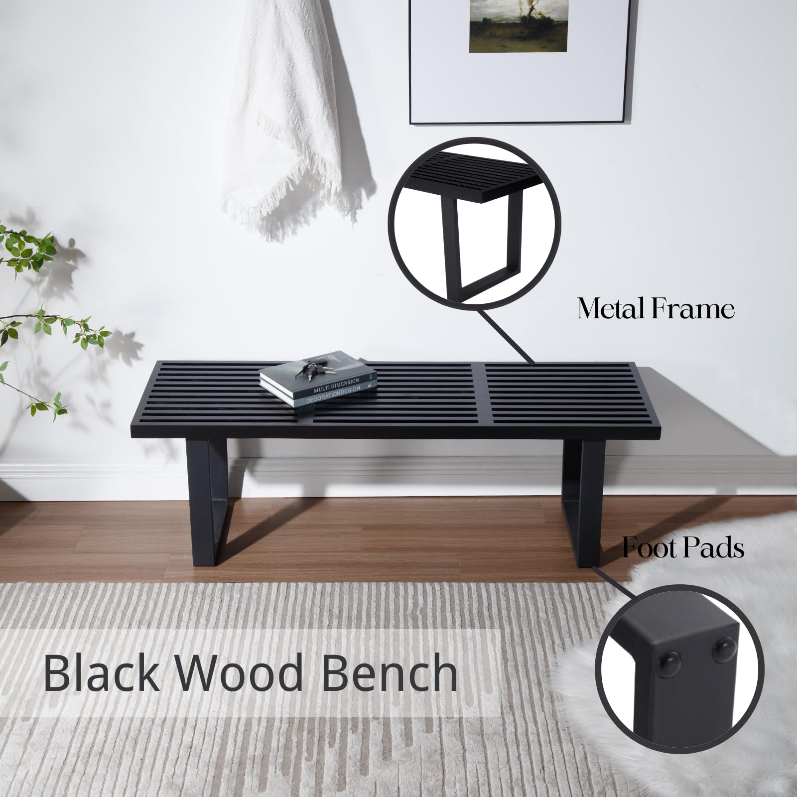 55" Industrial Wood Entryway Bench with Metal Frame