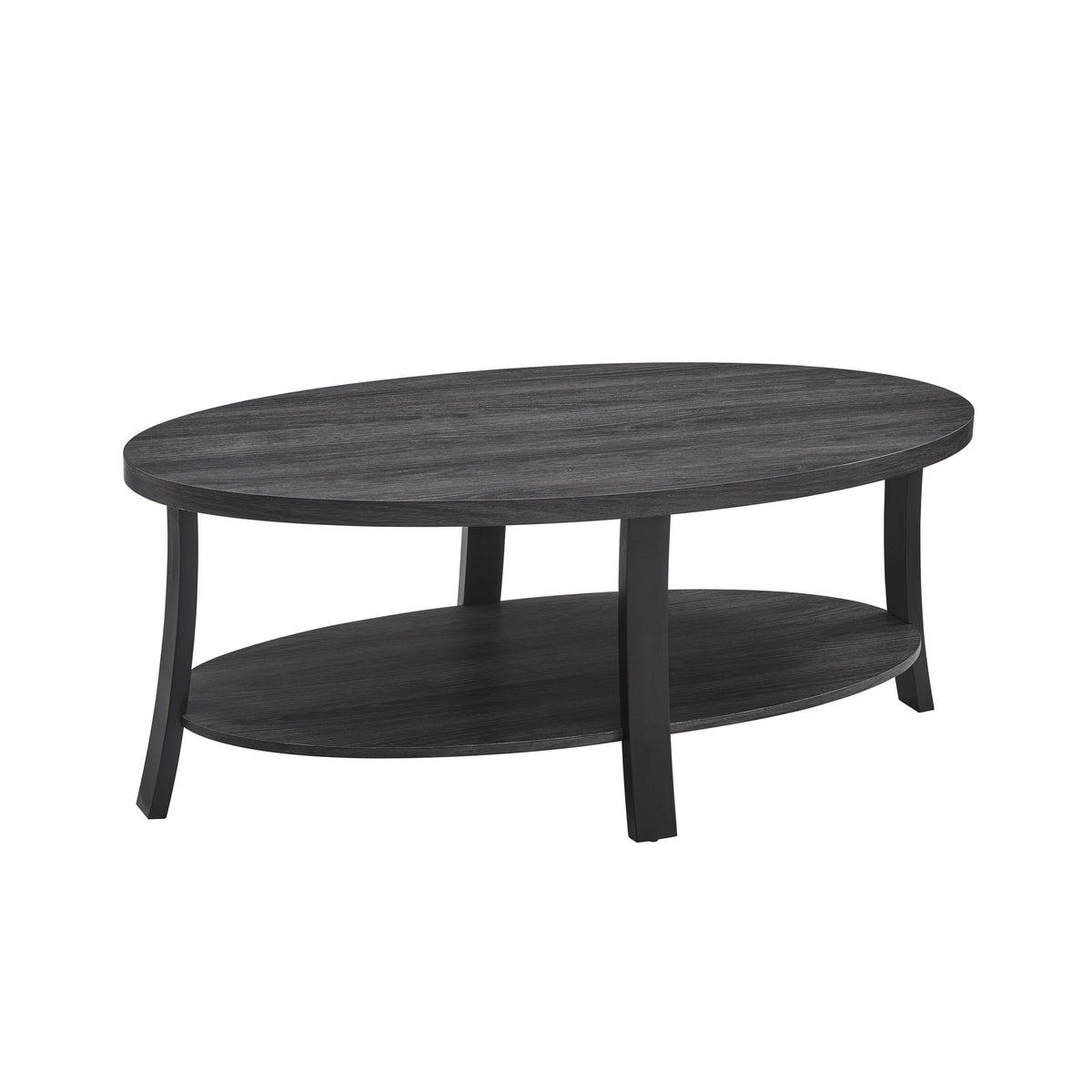 Roundhill Furniture Anze Contemporary Oval Wood Shelf 3-Piece Coffee Table Set in Charcoal Finish
