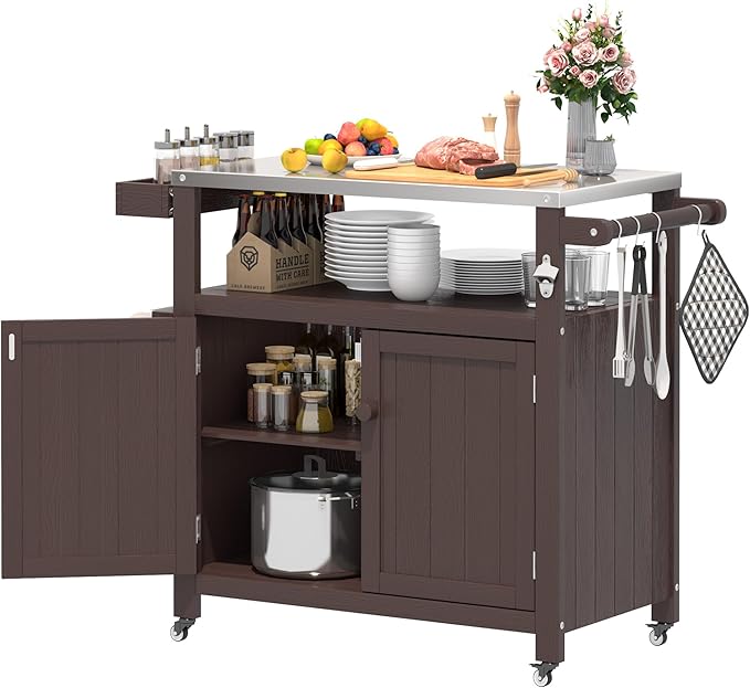 Outdoor Kitchen Island Grill Cart with Stainless Steel Top