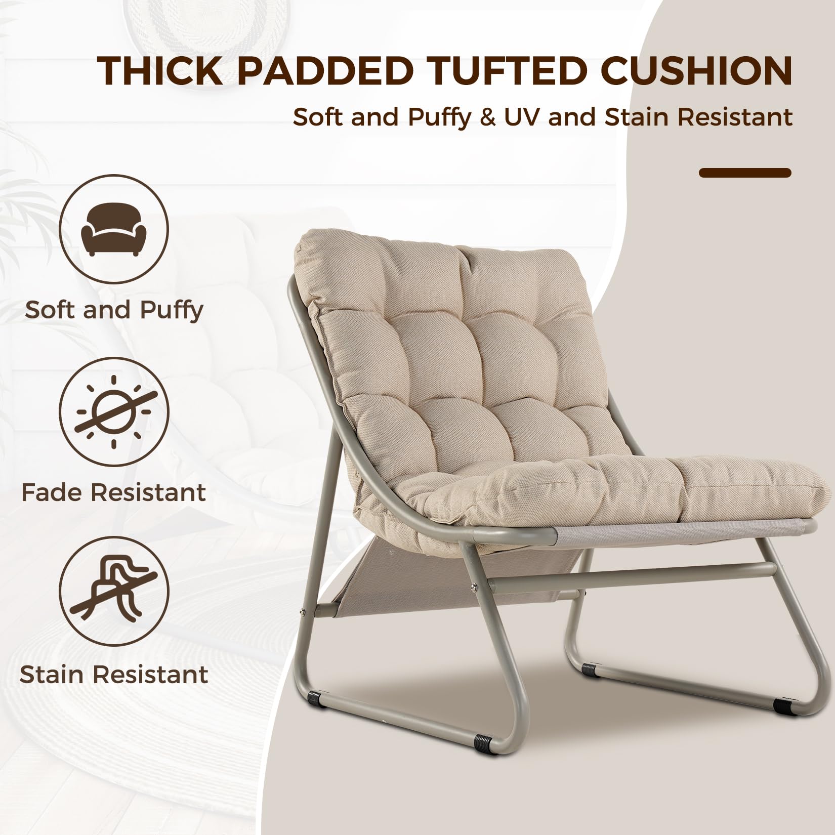 Outdoor Sling Recliner Lounge Chair with Ottoman & Cushion