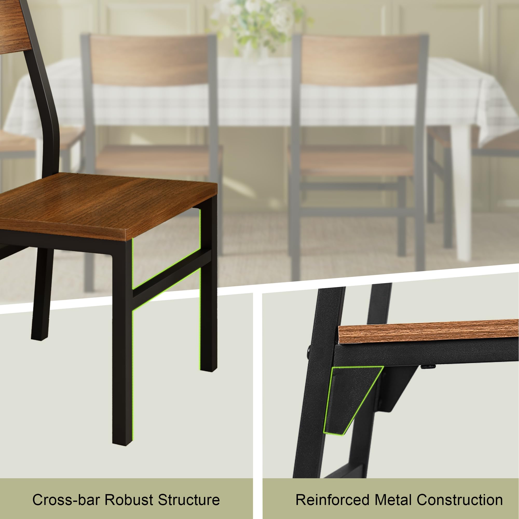 Dining Chairs Set of 6 with Ergonomic Backrest, MDF Board & Metal Legs