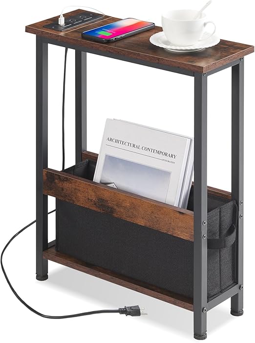 Slim Side Table with Storage, Drawer & USB Charging Ports