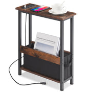 Slim Side Table with Storage, Drawer & USB Charging Ports