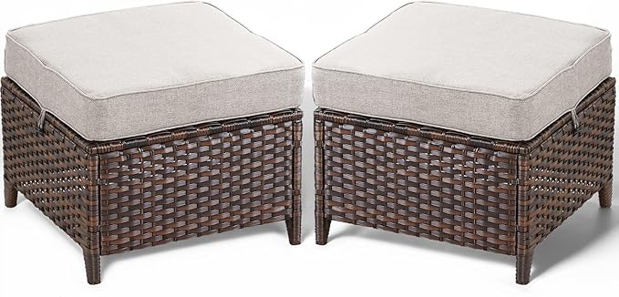 Outdoor Wicker Patio Ottoman Set (2-Piece)
