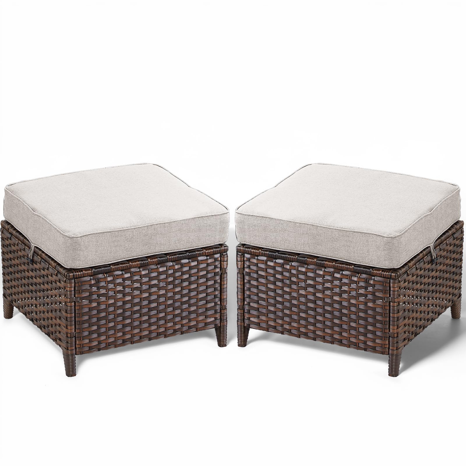 Outdoor Wicker Ottoman Set, 2-Piece