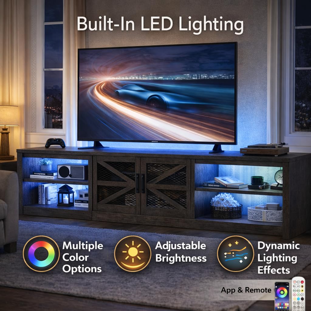 Farmhouse TV Stand with RGB Lighting