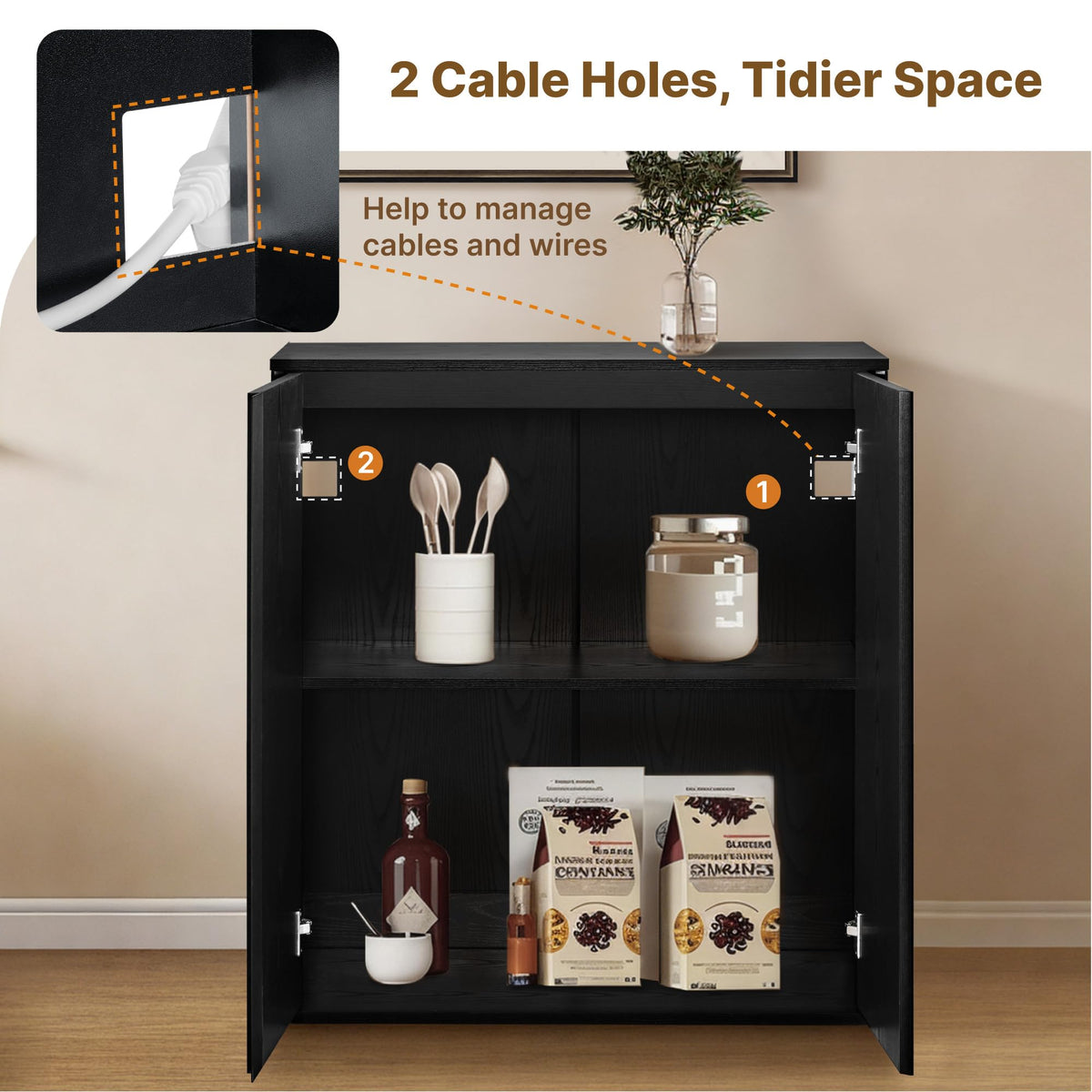 KISLOT 31.5" Sideboard Buffet Cabinet with Storage Modular Accent Display Kitchen Storage Cabinet Wood Coffee Bar Console for Living Room, Hallway, Kitchen, Dining Room,Black