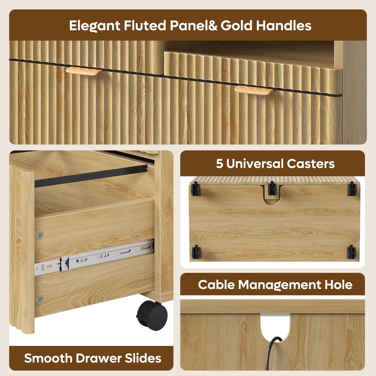 Fluted 3-Drawer Filing Cabinet