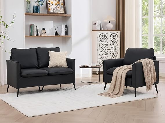 Faux Leather Loveseat Sofa
