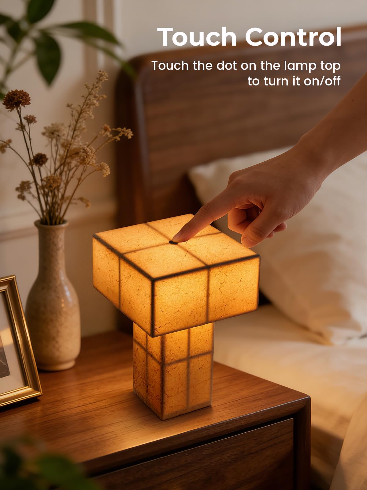 INSSKY 9.1''Mid Century Modern Table Lamp,Handmade Bedside Lamp with Dimmable,Cordless Rechargeable Lamp for Home Decor,LED Ambient Lighting for Nightstand,Living Room,Bedroom,Bulb Included(Yellow)