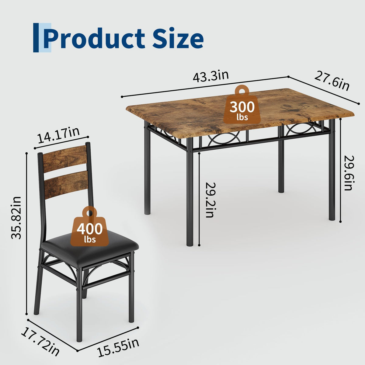 OUTLANE 5-Piece Rustic Dining Table Set for 4,Kitchen & Dining Room Sets