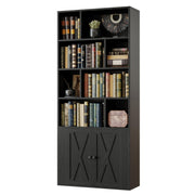 IRONCK Book Shelf, Tall Bookshelf with Storage, Bookshelves and Bookcases with Doors, 4-Tier Bookcase with 8 Open Cubes for Living Room, Office, Study, Black