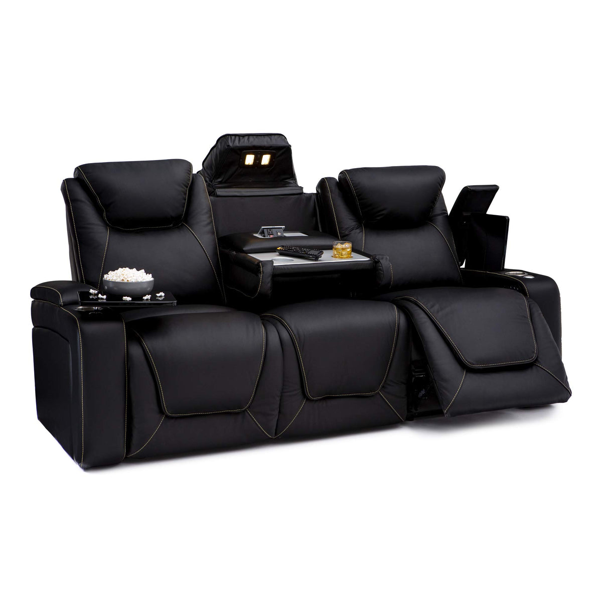 Seatcraft Vienna Home Theater Seating Black Sofa with Fold Down Table