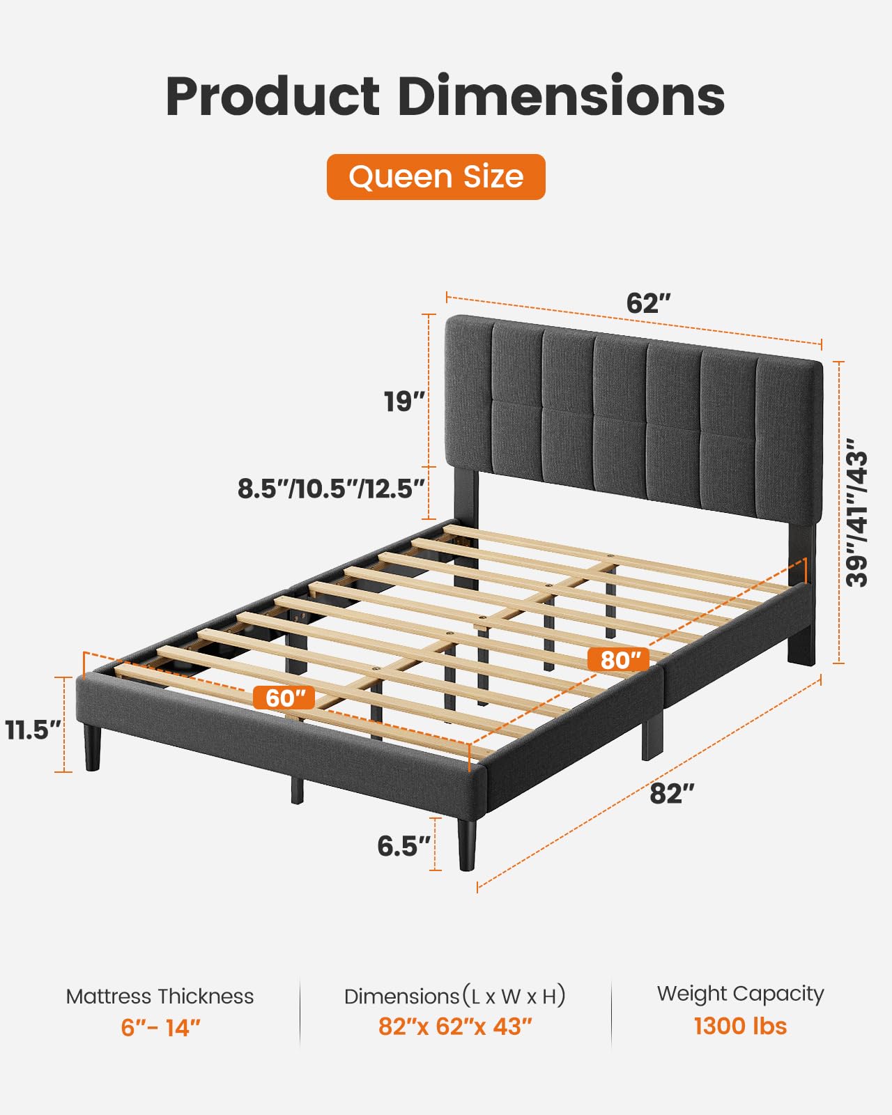 Upholstered Platform Bed Frame with Adjustable Headboard & Under-Bed Storage