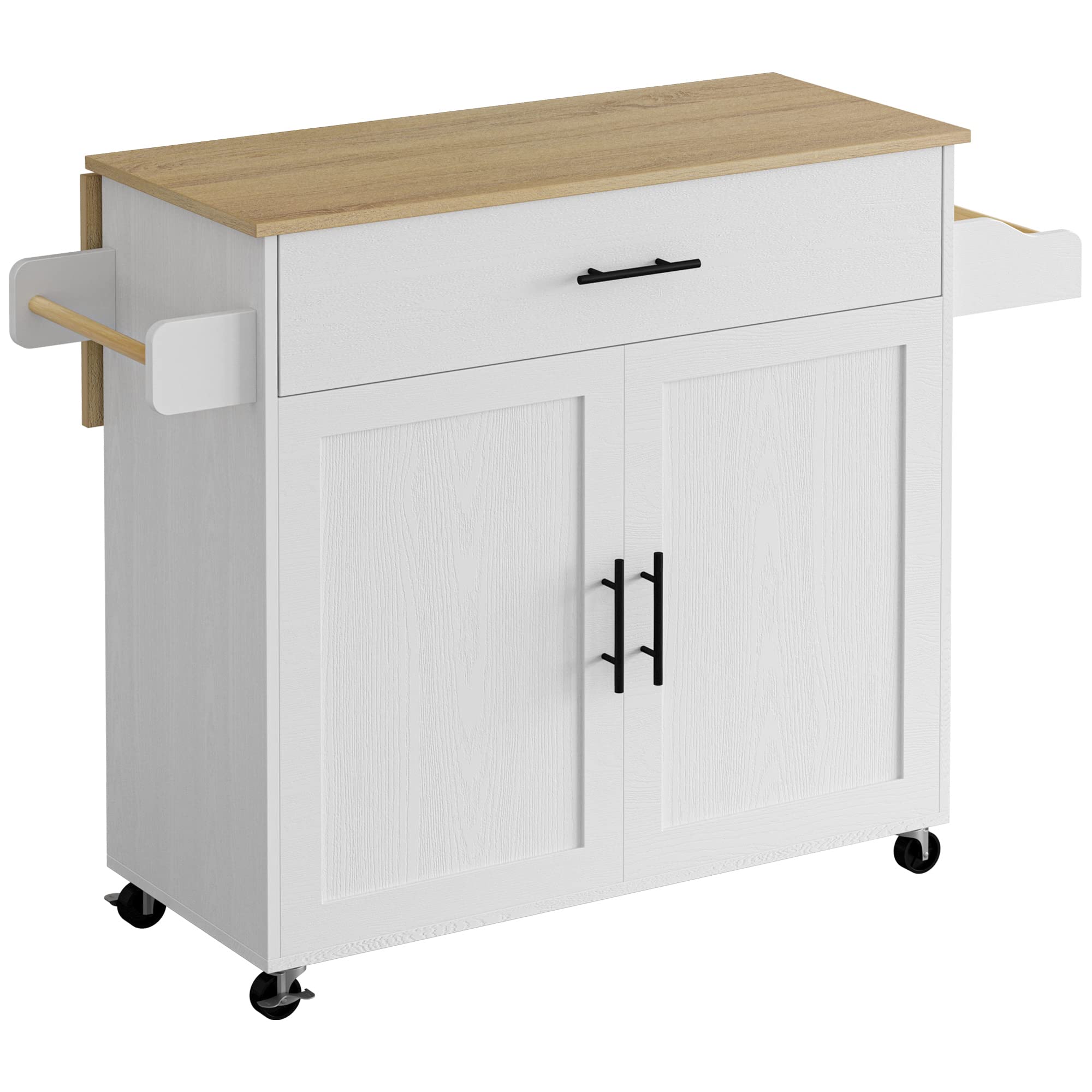 Rolling Kitchen Island with Drop Leaf & Storage