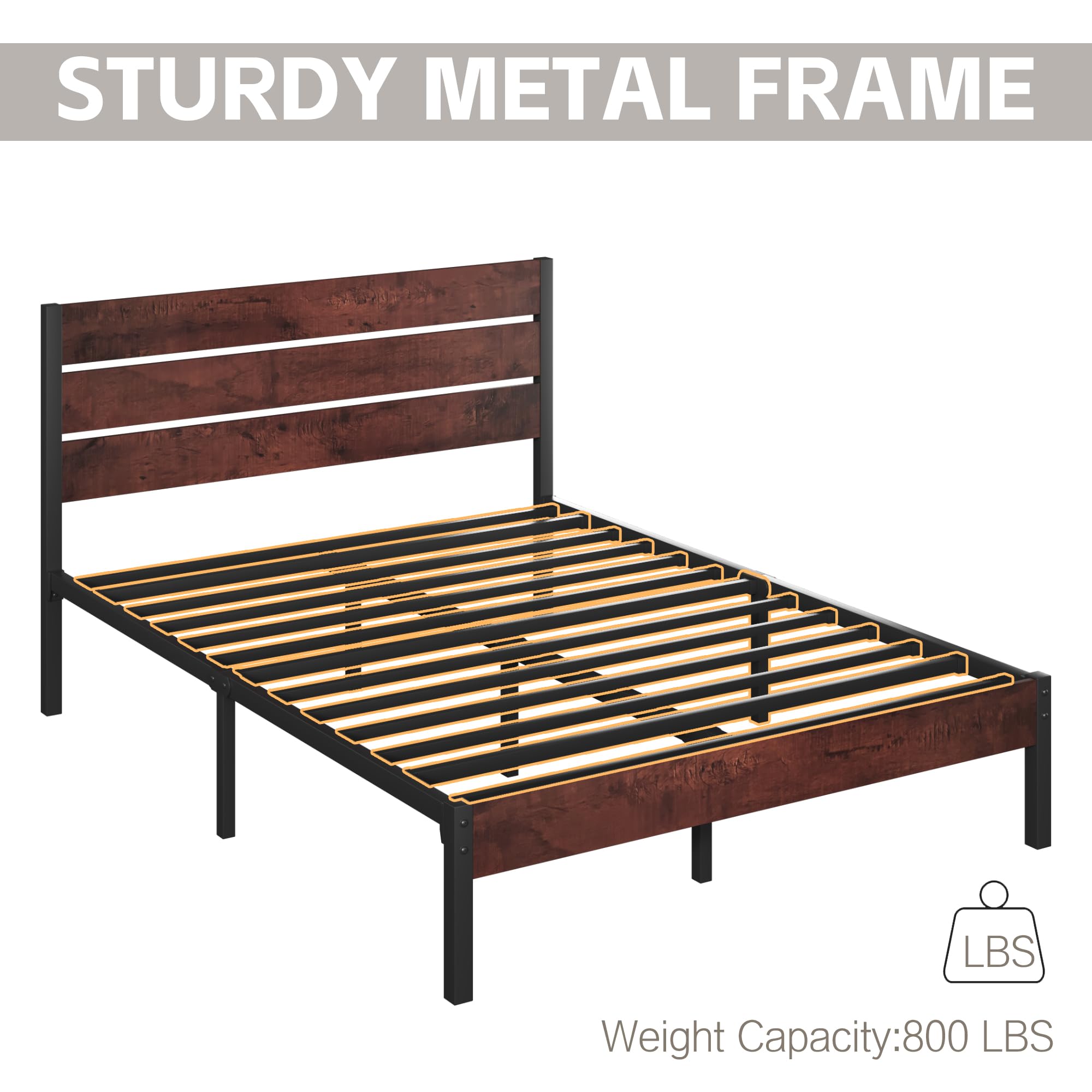Queen Metal Bed Frame with Headboard, Footboard & Under-Bed Storage