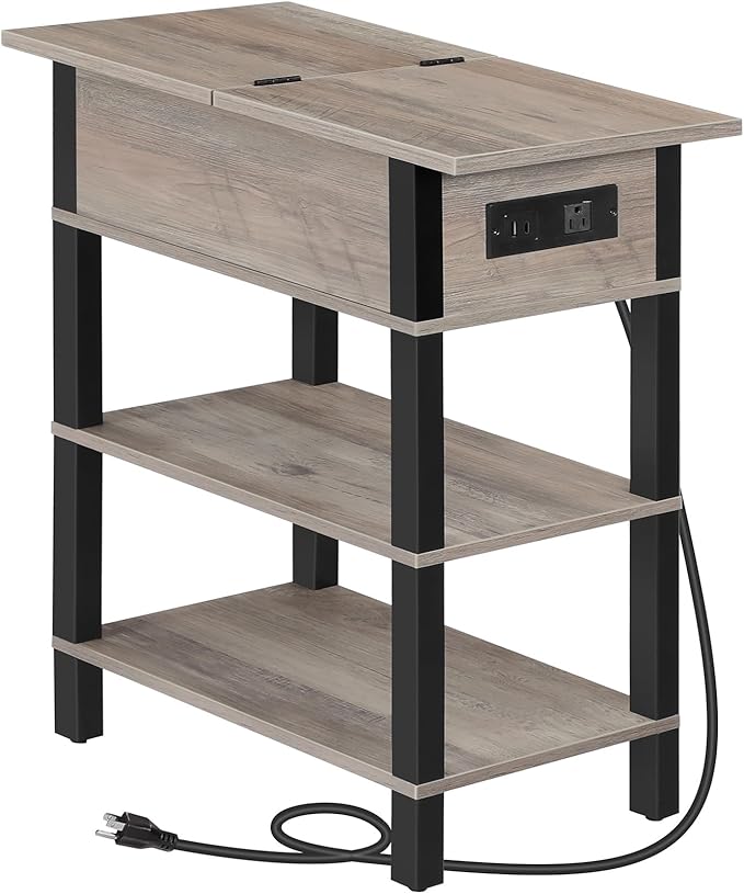 End Table with Charging Station & Storage Shelves