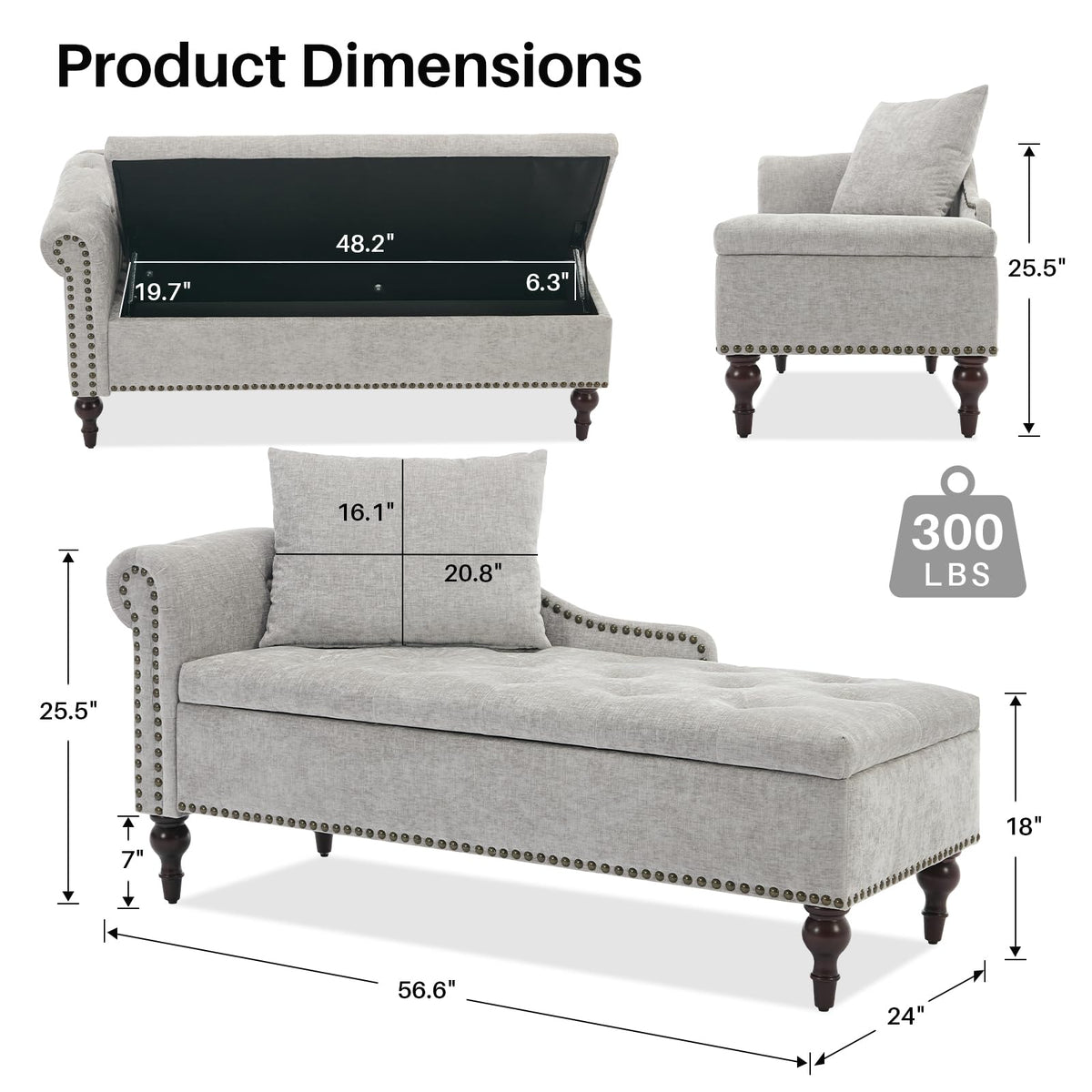 Velvet Storage Chaise Lounge