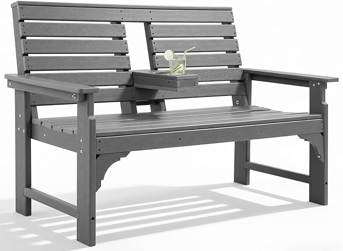 HDPE Outdoor Bench with Cup Holders