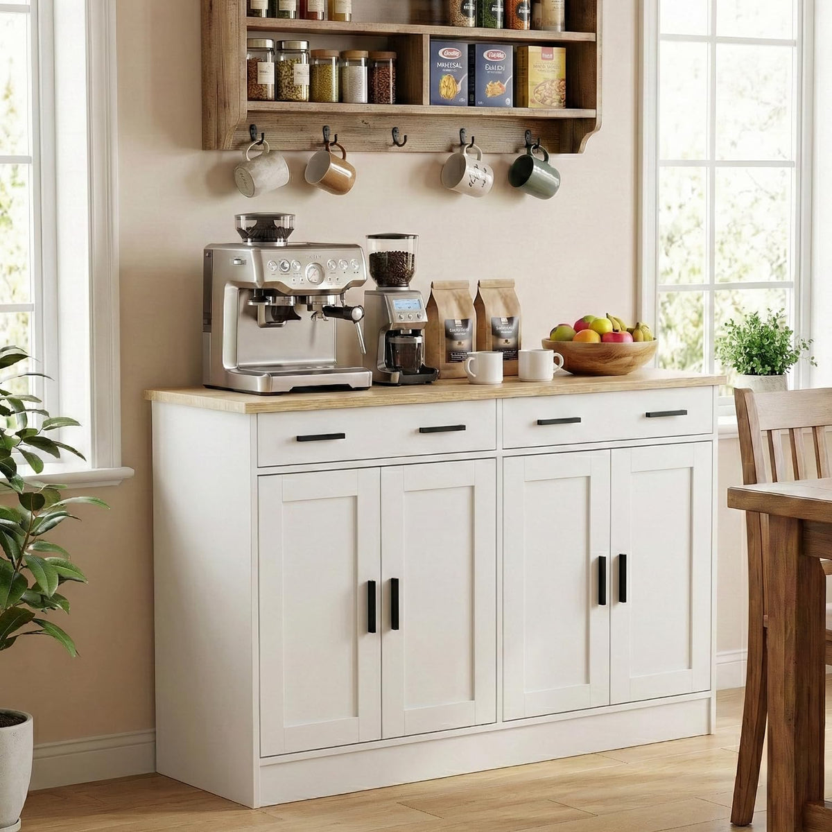 White Buffet Cabinet with Drawers