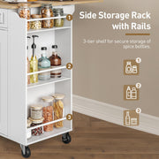 RALGEND Kitchen Island with Power Outlets & Drop Leaf, Rolling Kitchen Cart on Wheels, Kitchen Storage Island with Spice Rack and Drawer, Mobile Island Table for Kitchen, Dinning, White and Natural