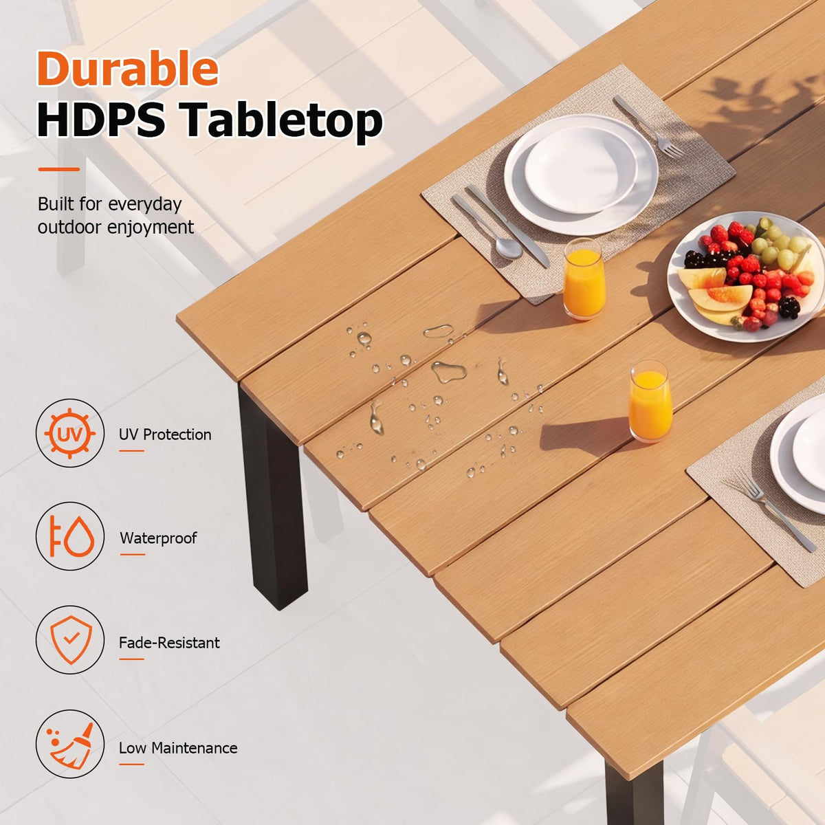 LazySunsets Outdoor Dining Set with Umbrella Hole (Blacky/Teak, 7 Piece)
