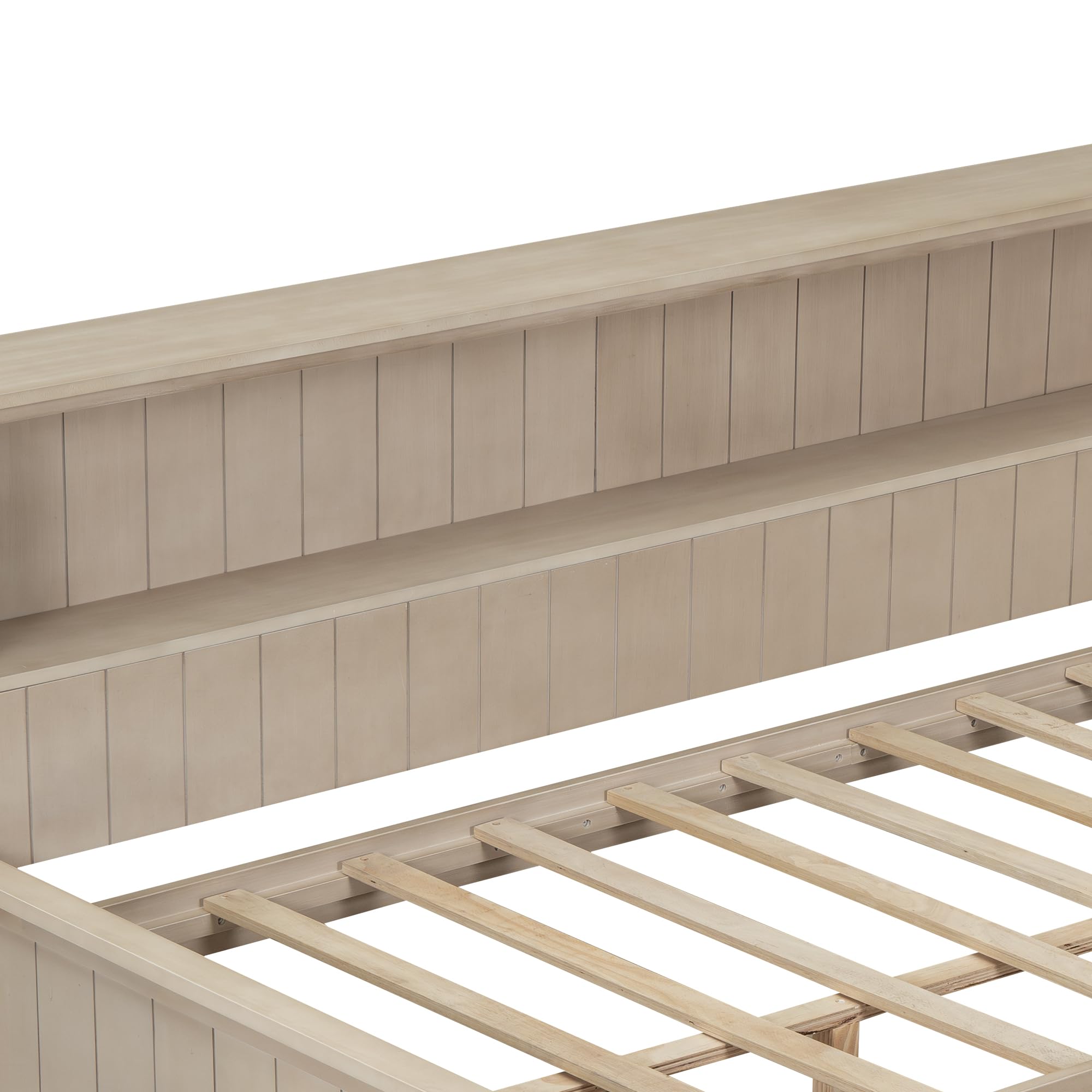 Zeephrog Twin Size Wood Daybed with Trundle and Storage Shelves, Antique White Daybed Frame with Drawers – No Box Spring Needed