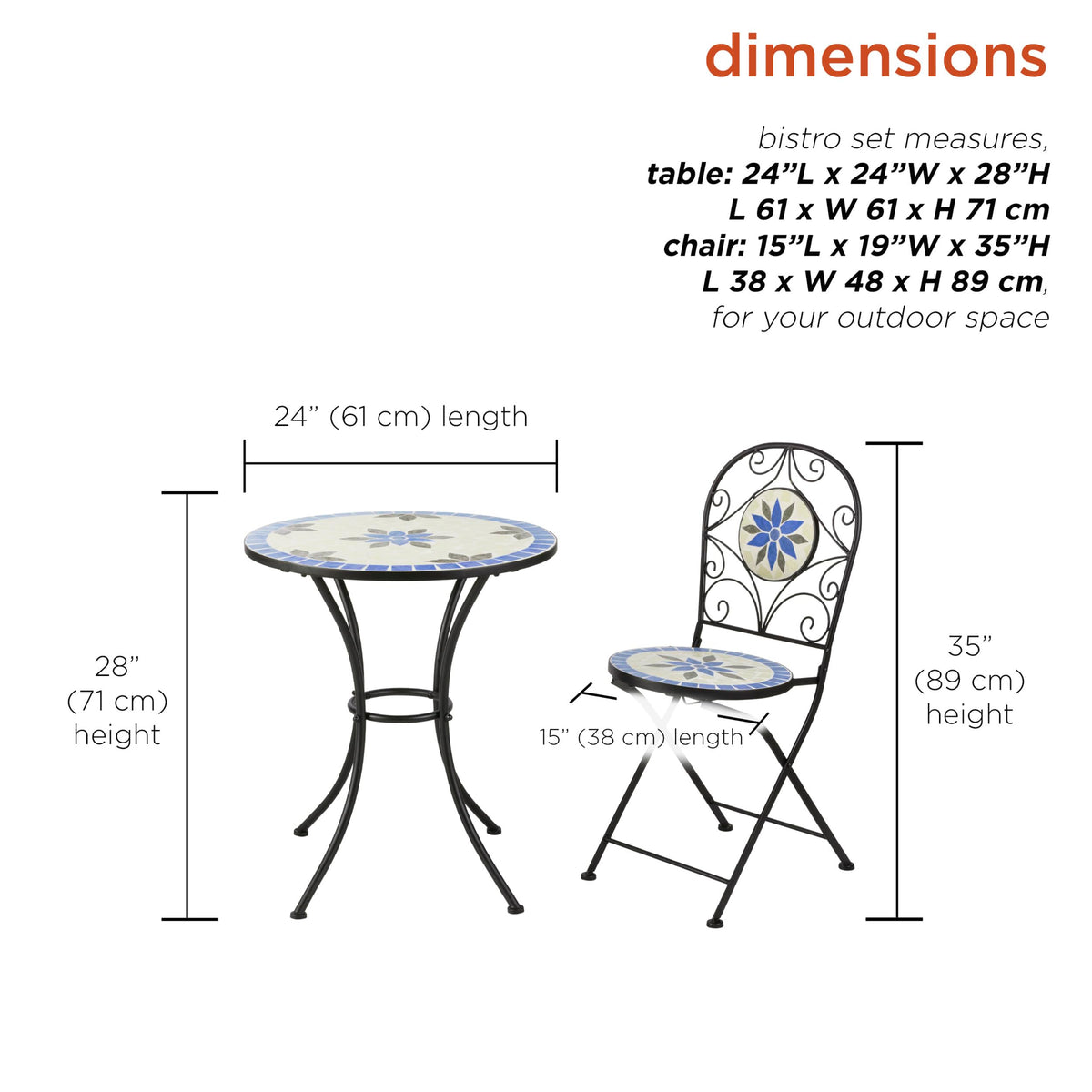 Alpine Corporation Blue and Beige Mosaic Bistro Set, 3-Piece