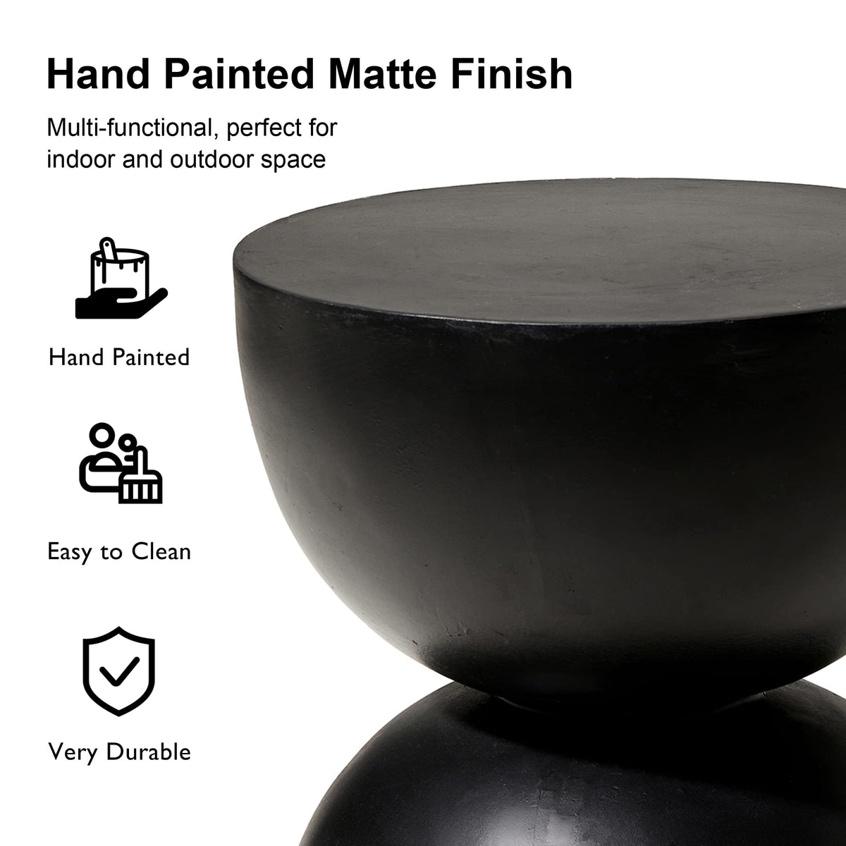 Glitzhome Outdoor Side Table, Round Accent End Table, Lightweight Hourglass Faux Terrazzo Decorative Garden Stool, 17.75" H Black Planter Stand for Patio Porch Balcony Living Room