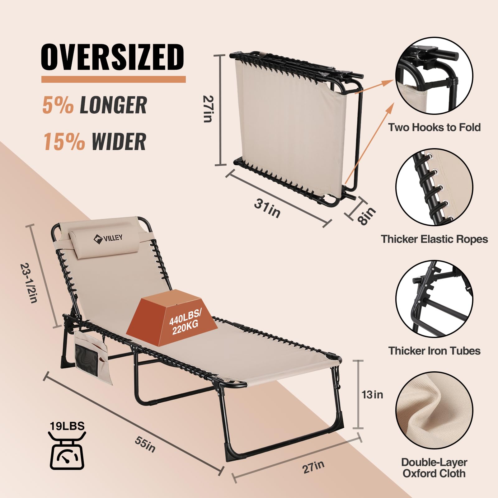 Folding Outdoor Chaise Lounge Chair