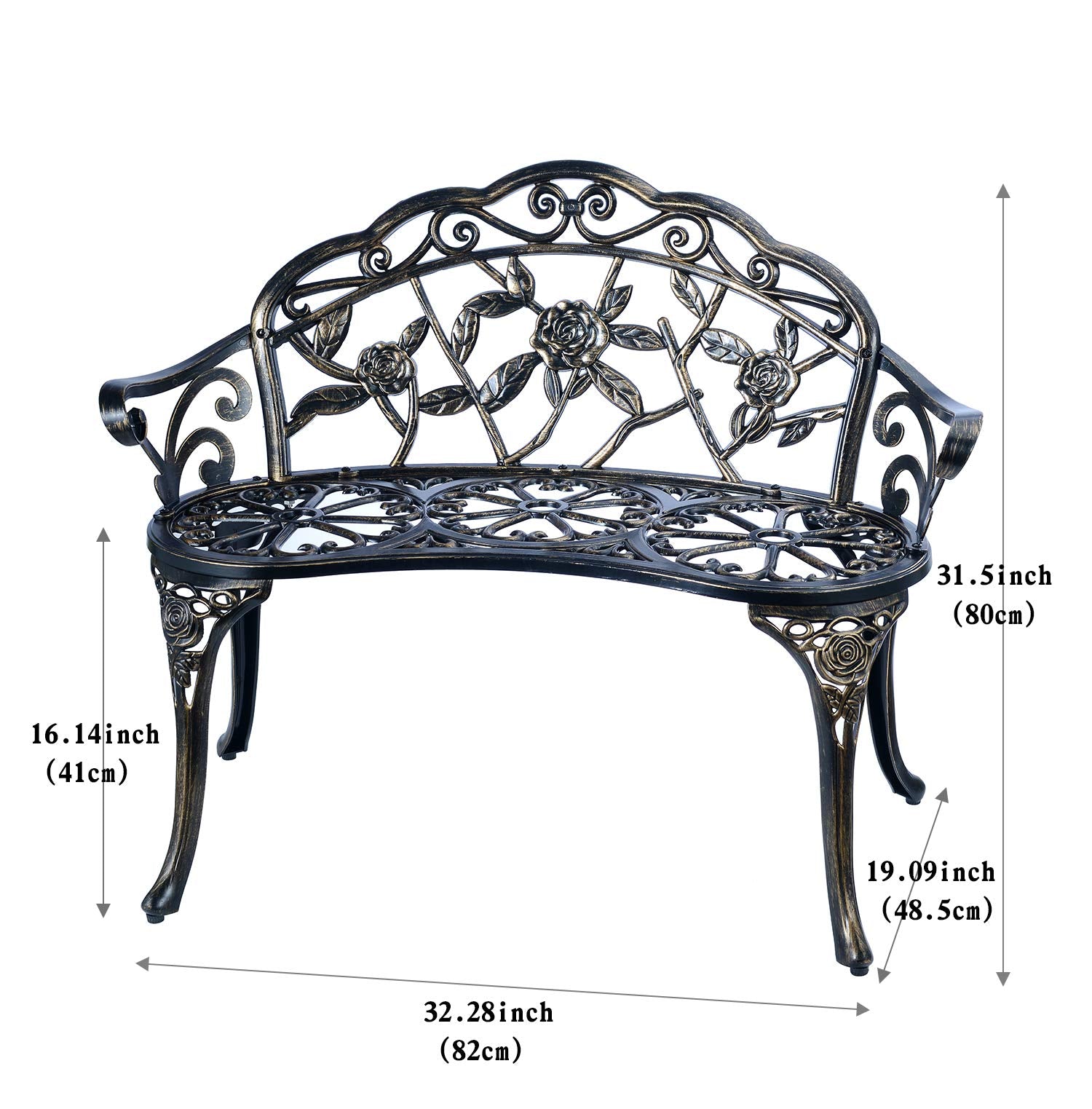 Patio Balcony Bench Double Seat, Anti-Rust Cast Aluminum Patio Garden Bench for Park Yard Outdoor Furniture Copper.1