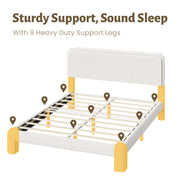 Lifezone Queen Upholstered Bed Frame, Sturdy Noise-Free Metal Support, Boucle Cloud Headboard with Charging Station & LED Lights, No Box Spring Needed, Beige