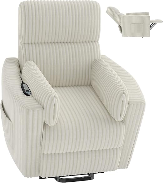 Round Power Lift Recliner Chair with Faux Fur
