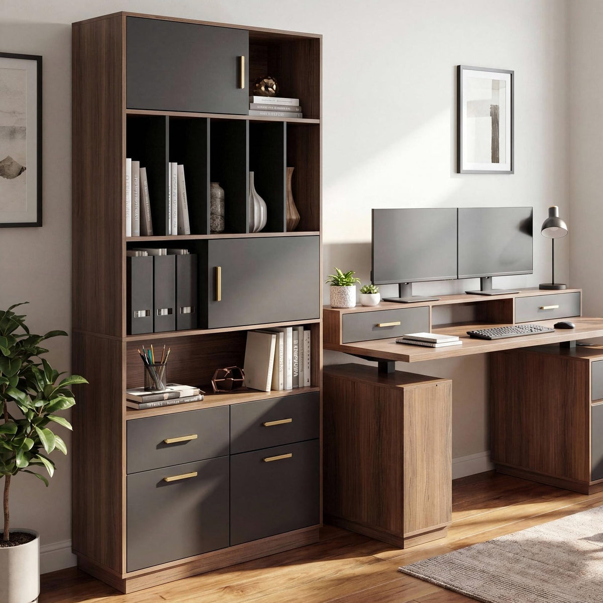 Tall Bookcase with File Drawers