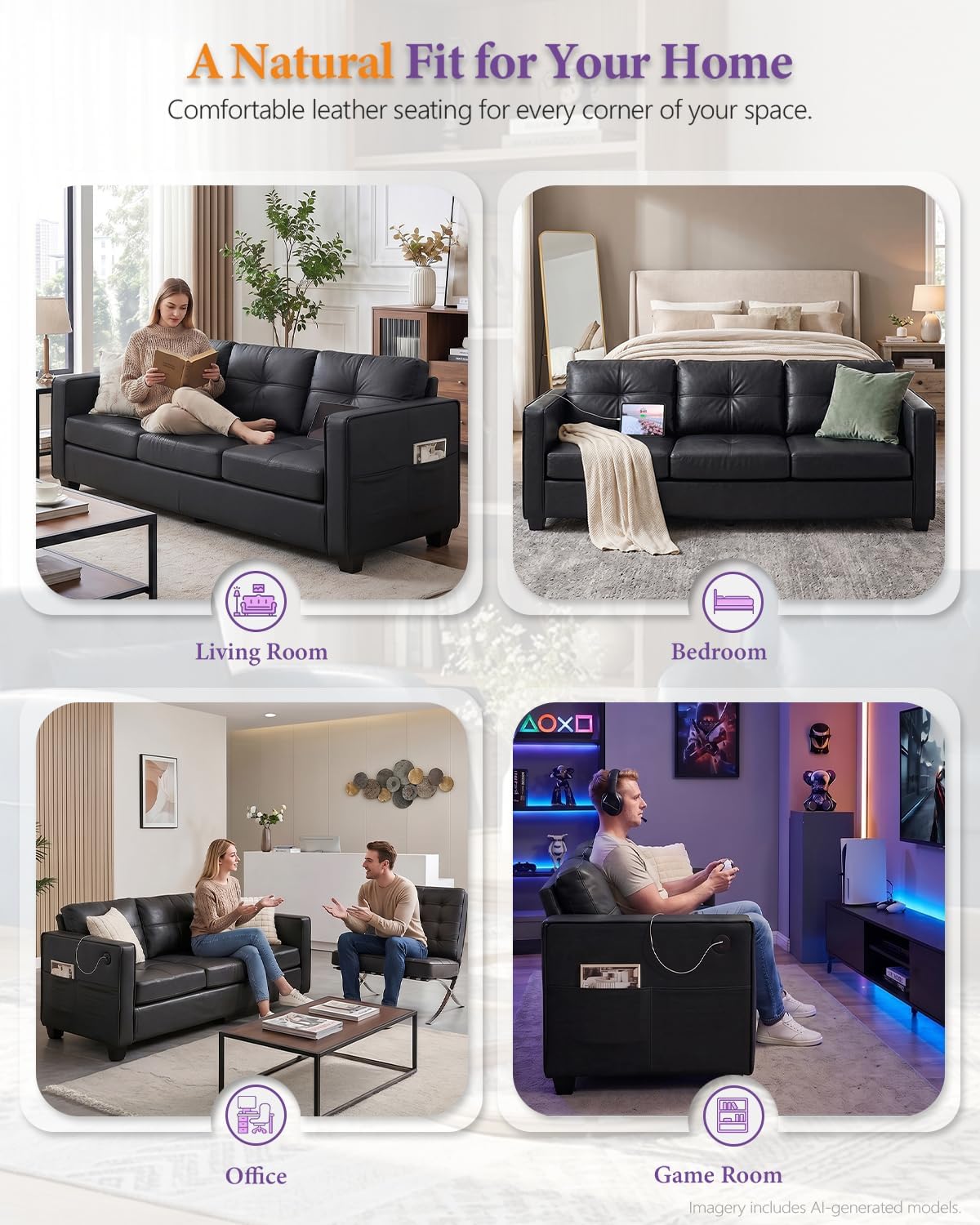 Faux Leather Sofa Set