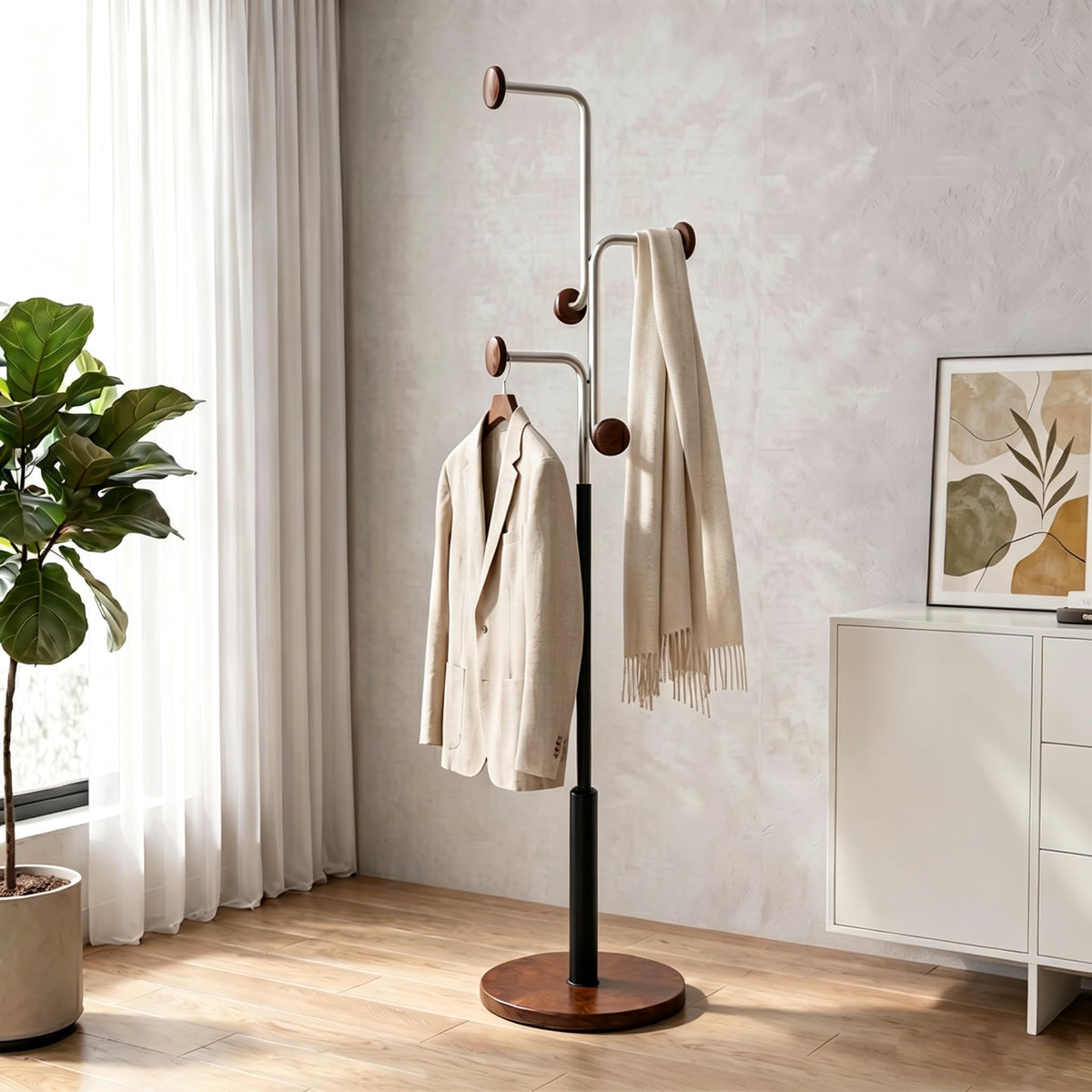 Freestanding Coat Rack with Wood Base