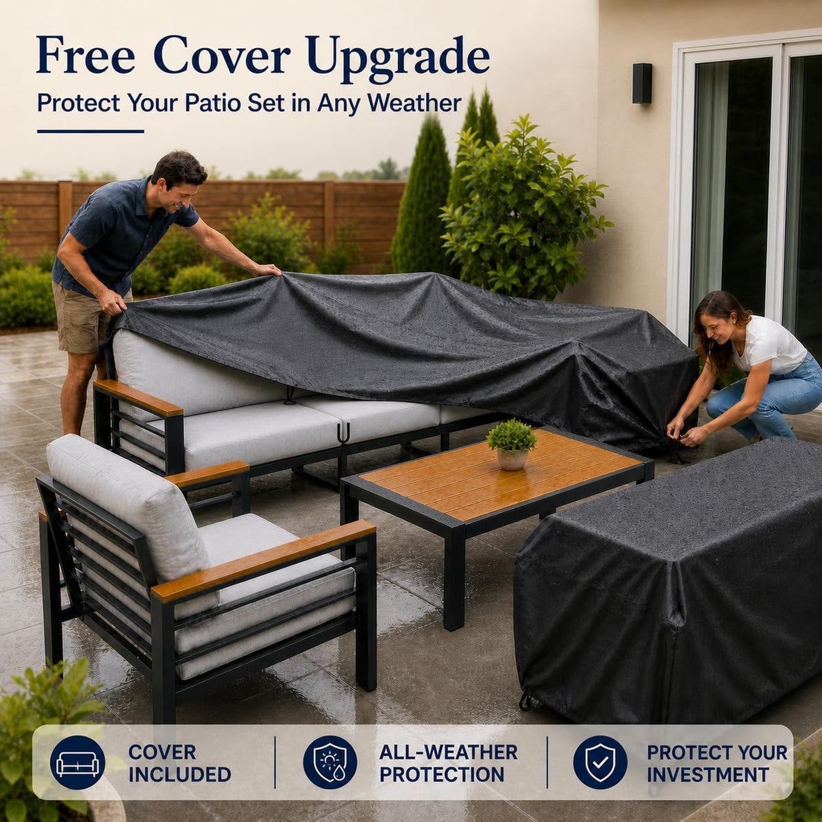 Relax Tree Aluminum Outdoor Patio Furniture, 5 Piece 7-Seat Conversation Set with 2 Chairs, Loveseat, 3-Seat Sofa and Coffee Table, Thick Cushions, Waterproof Covers, Gray