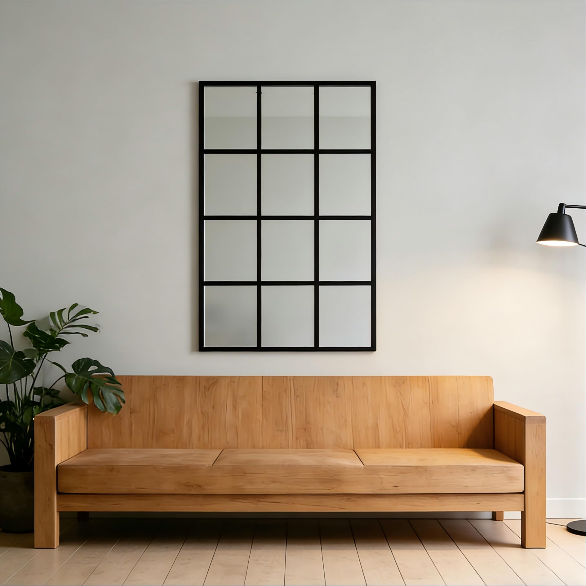 Arched Grid Wall Mirror – Matte Black, 47" x 32"