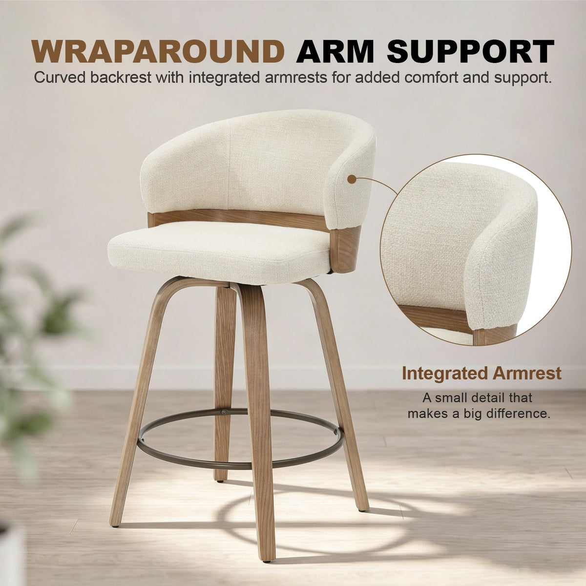 26" Swivel Counter Height Bar Stools Set of 2 for Kitchen Island, Beige